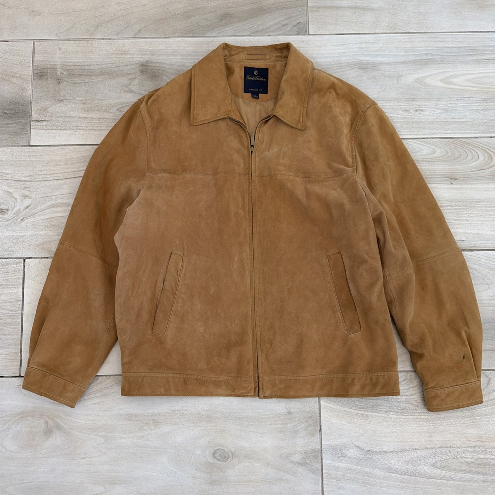 Brooks Brothers 346 Suede Leather Jacket Mens Large L Super Soft Brown Tan EUC